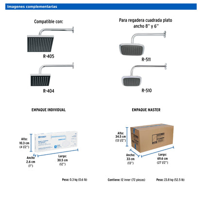 Brazo recto de 30 cm con chapetón para regadera