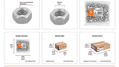 Tuerca hexagonal galvanizada 5/16 pulg
