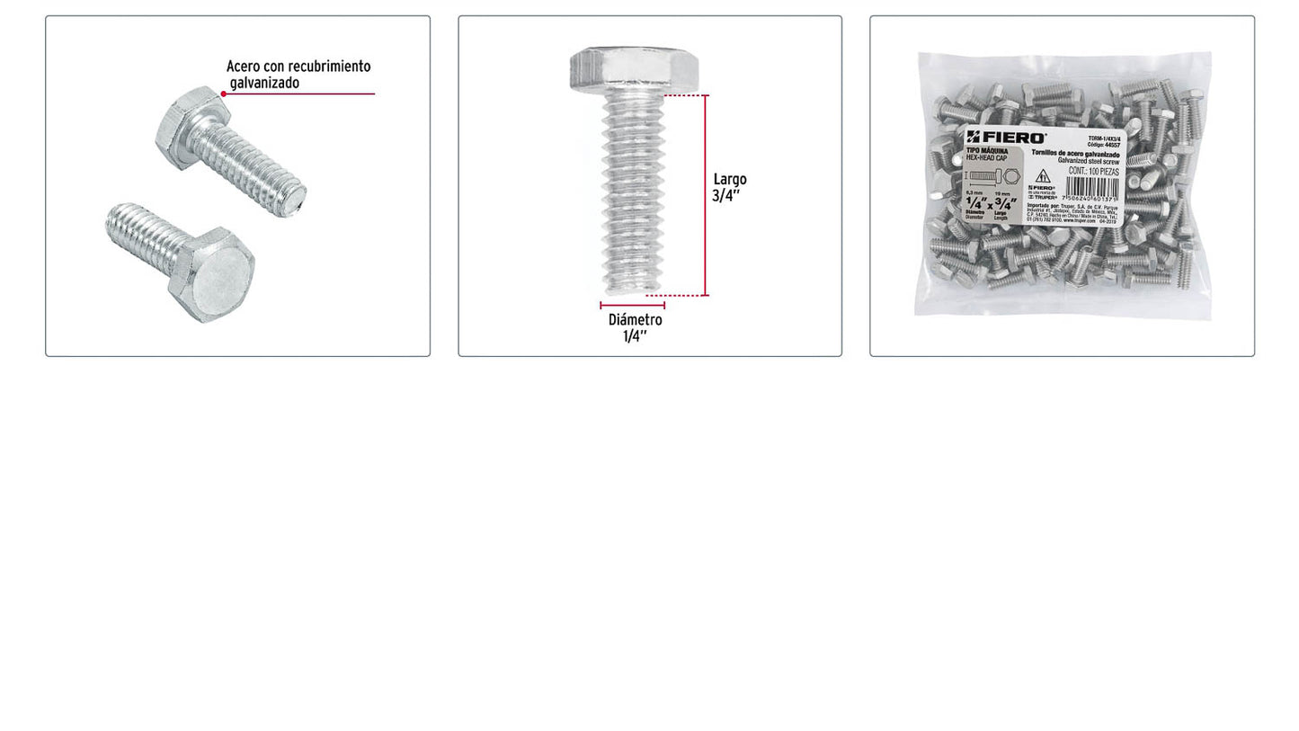 Tornillos tipo maquina 1/4 x 3/4