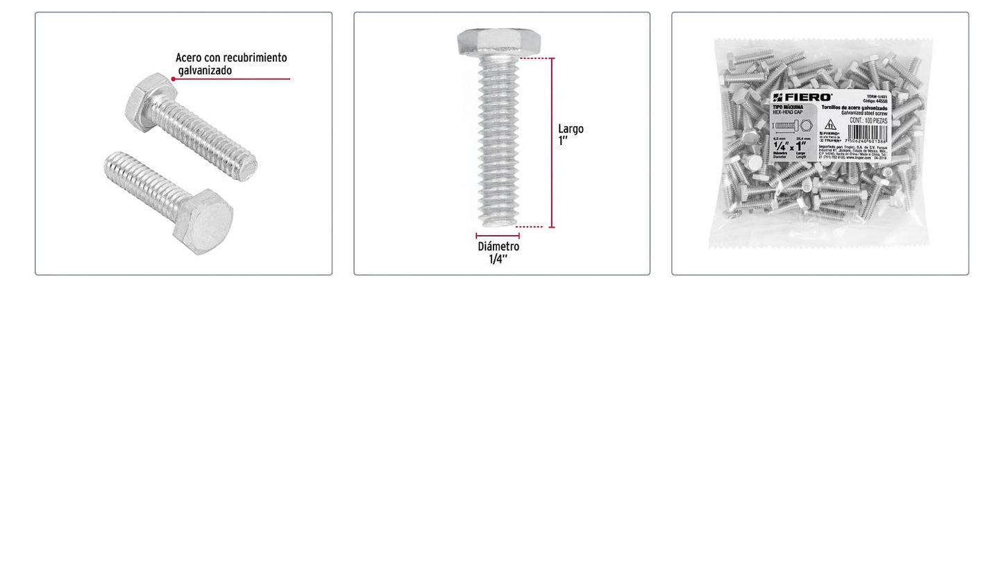 Tornillos tipo maquina 1/4 x 1