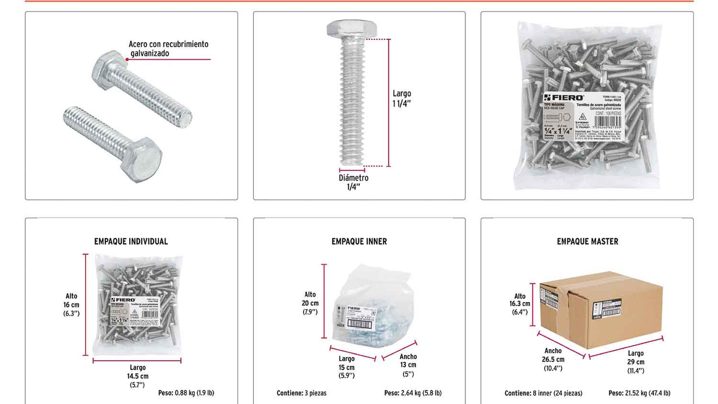 Tornillos tipo maquina 1/4 x 1-1/4