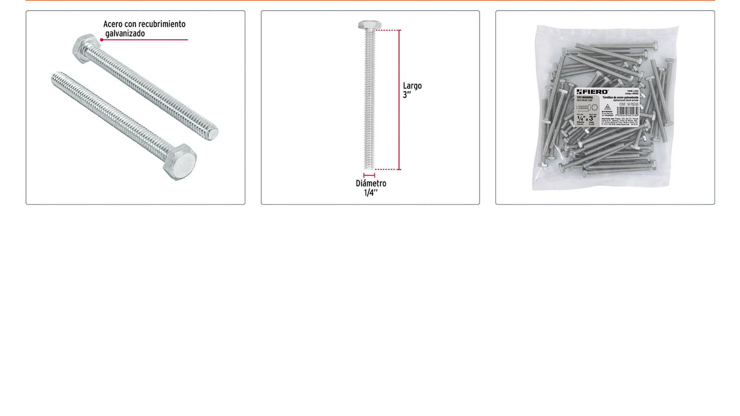 Tornillos tipo maquina 1/4 x 3