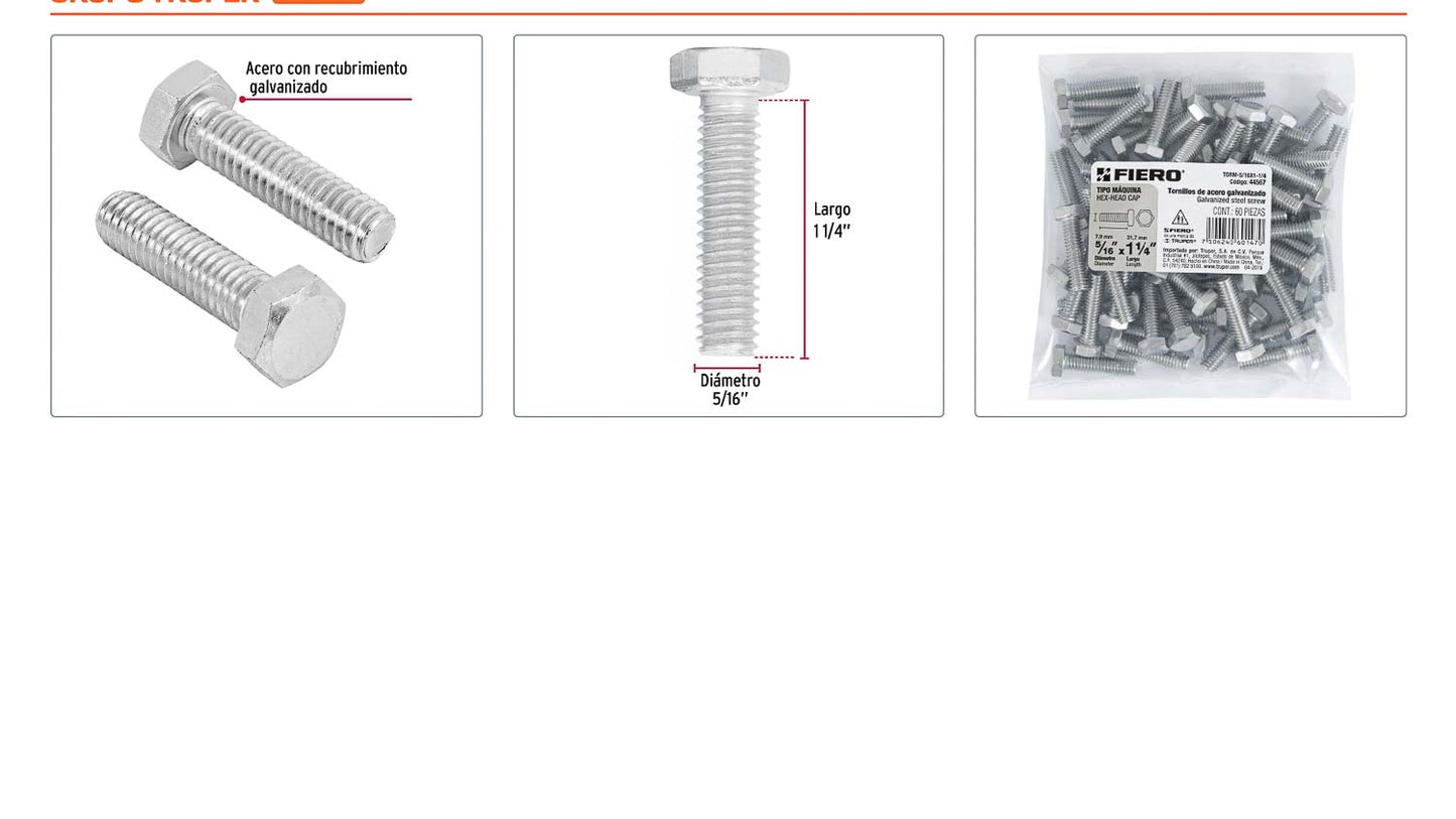 Tornillos tipo maquina 5/16 x 1-1/4