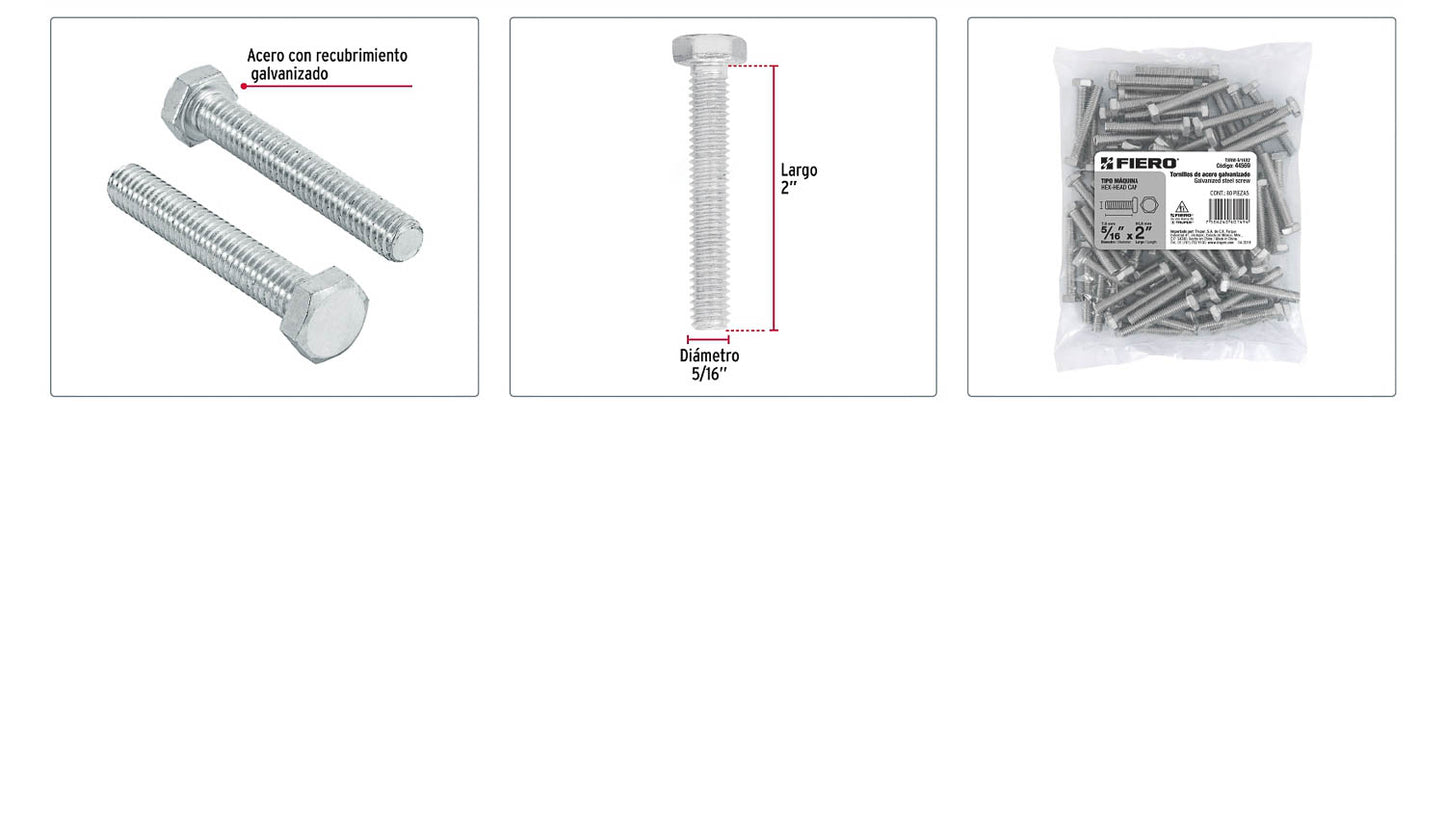 Tornillos tipo maquina 5/16 x 2