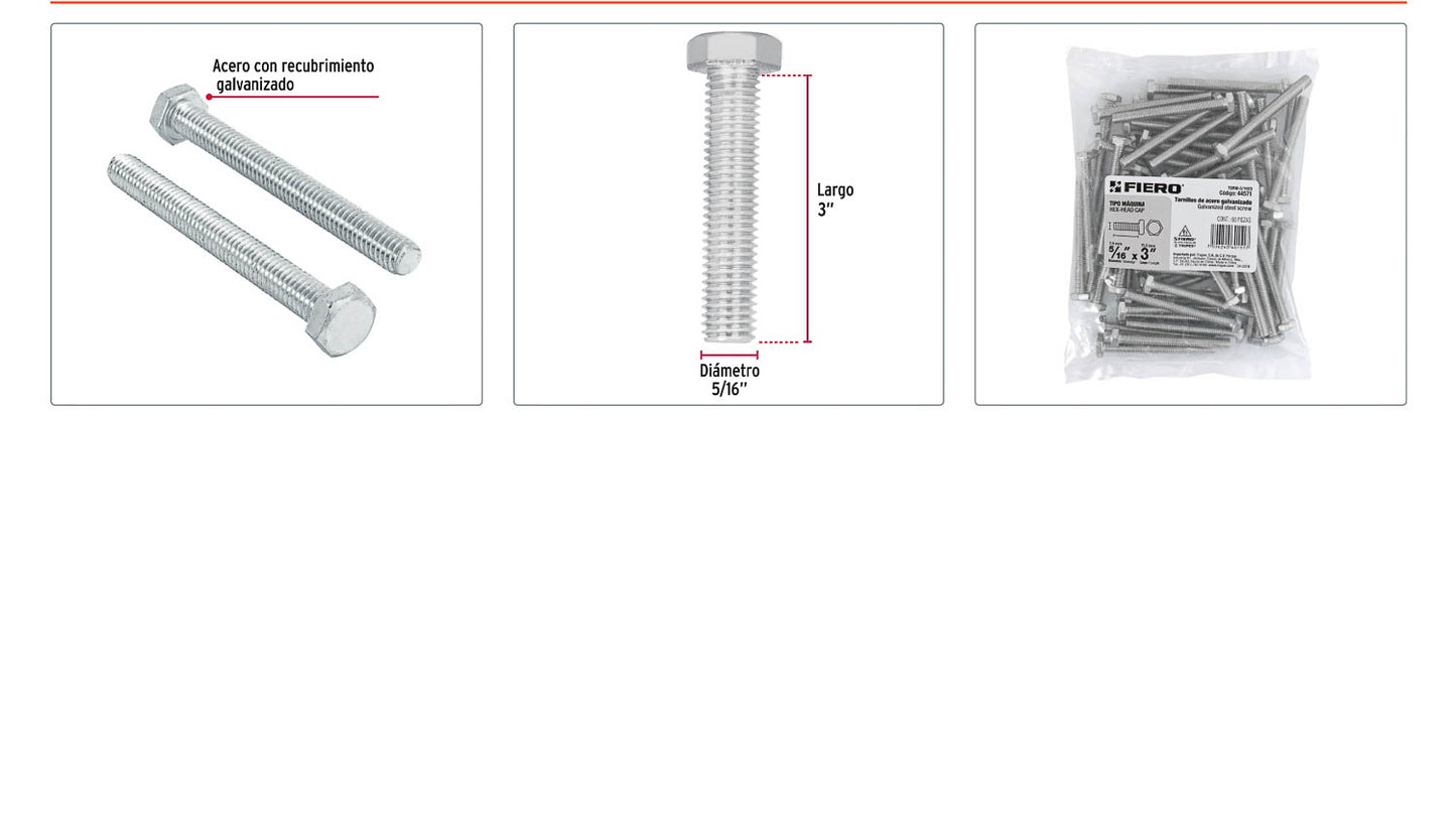 Tornillos tipo maquina 5/16 x 3