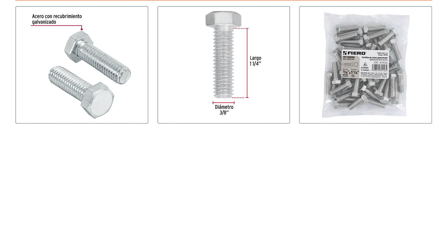 Tornillos tipo maquina 3/8 x 1-1/4