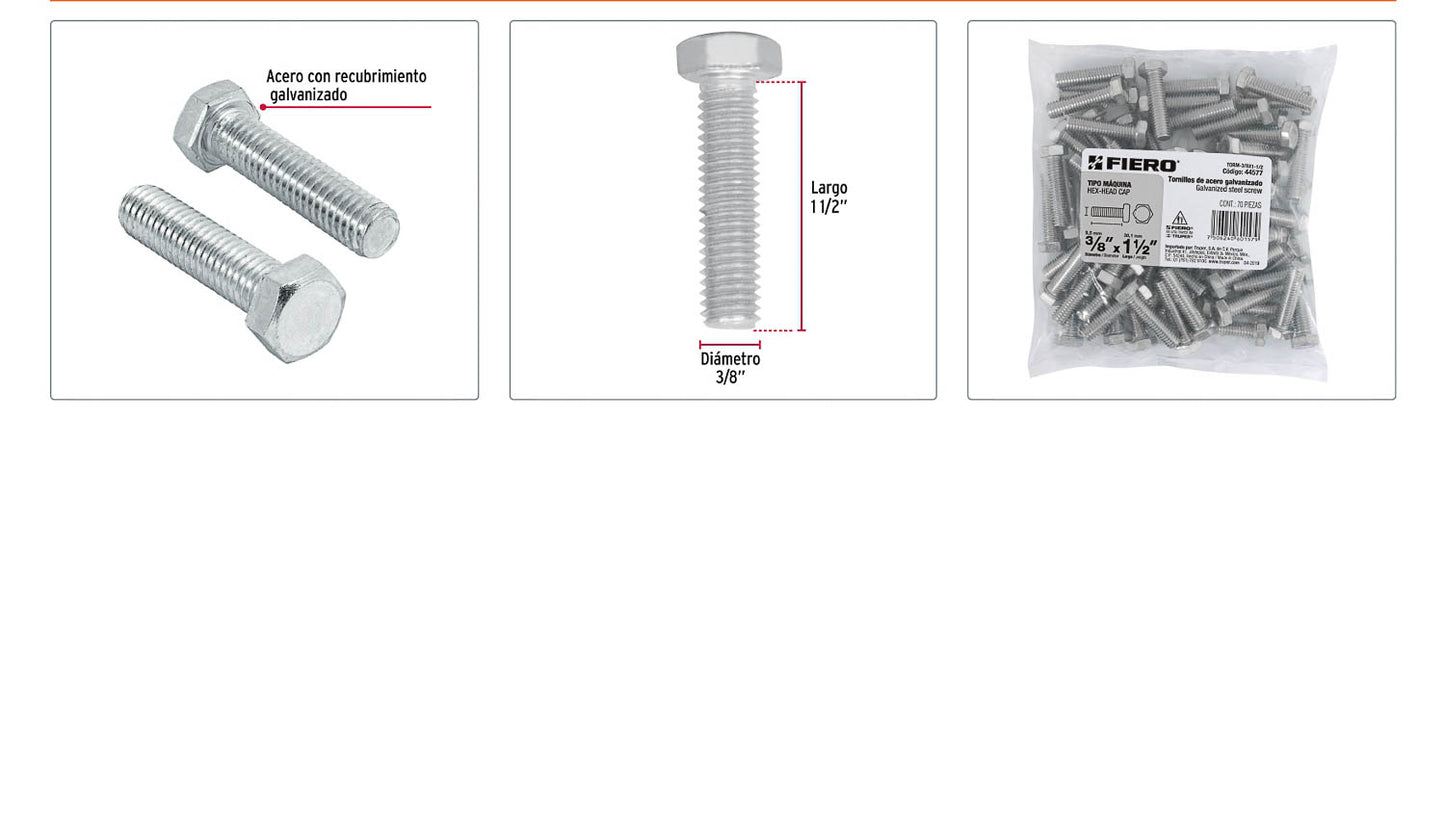 Tornillos tipo maquina 3/8 x 1-1/2