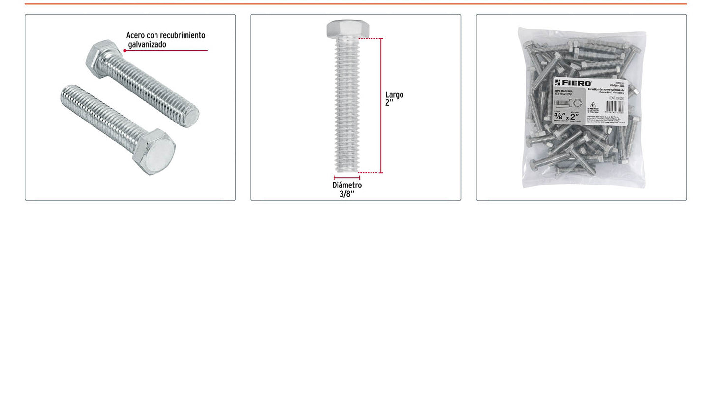 Tornillos tipo maquina 3/8 x 2