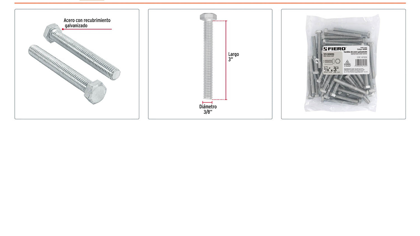 Tornillos tipo maquina 3/8 x 3