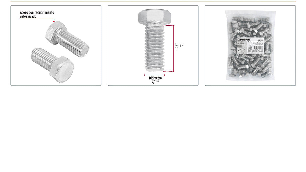 Tornillos tipo maquina 7/16 x 1