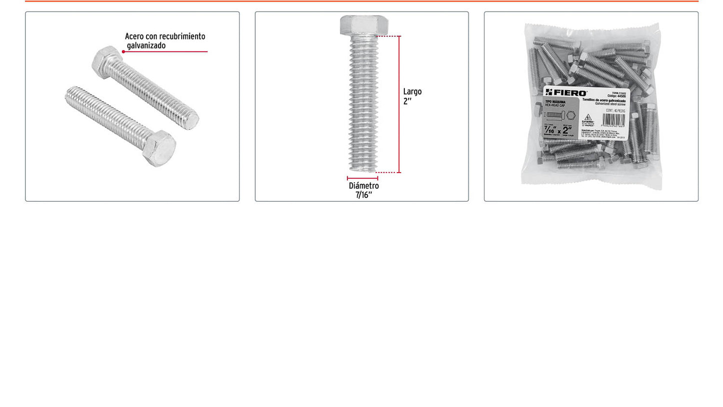 Tornillos tipo maquina 7/16 x 2