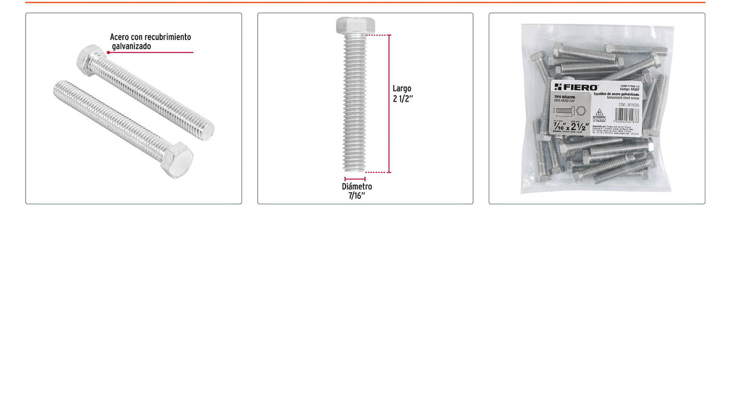 Tornillos tipo maquina 7/16 x 2-1/2