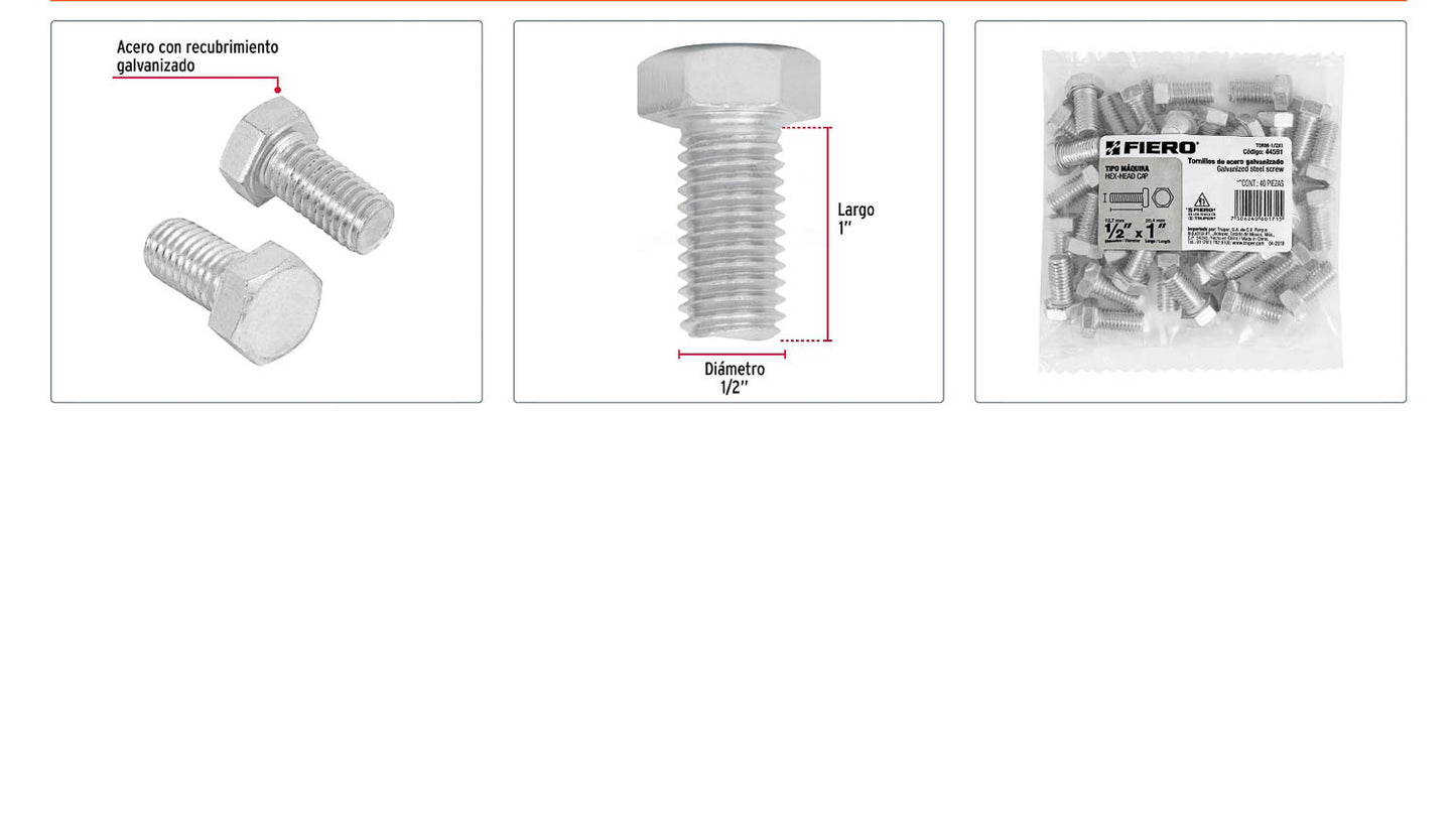 Tornillos tipo maquina 1/2 x 1