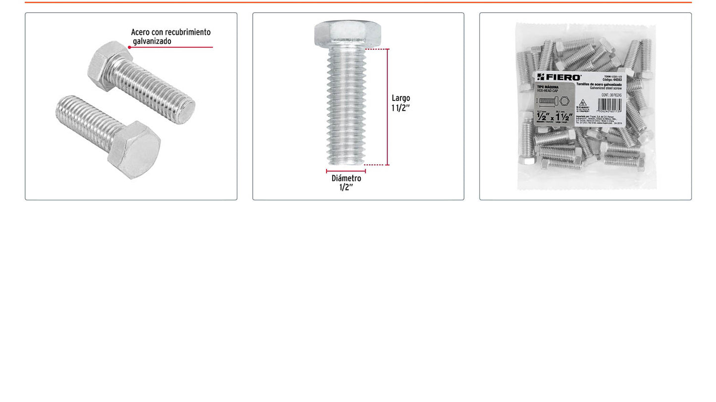 Tornillos tipo maquina 1/2 x 1-1/2