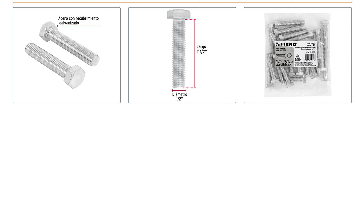 Tornillos tipo maquina 1/2 x 2-1/2