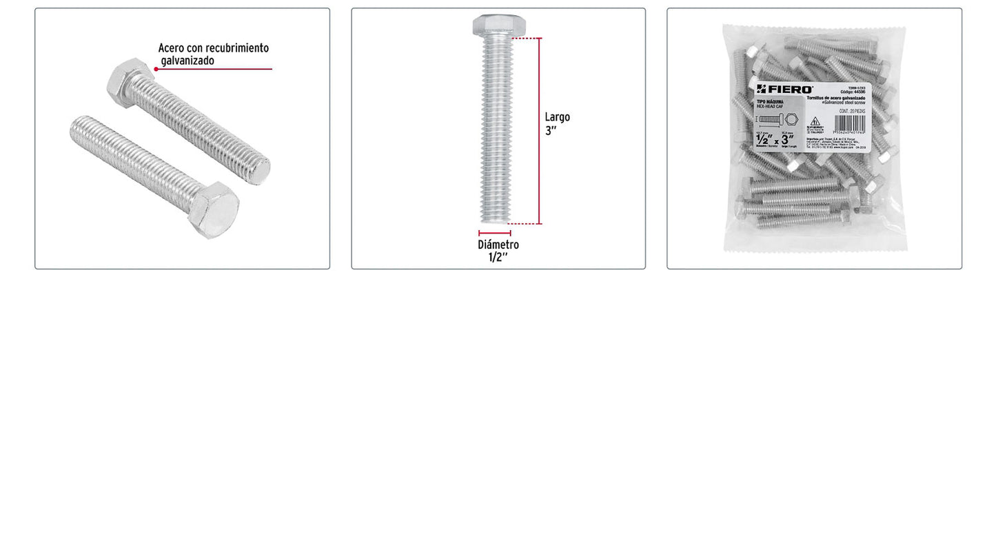 Tornillos tipo maquina 1/2 x 3