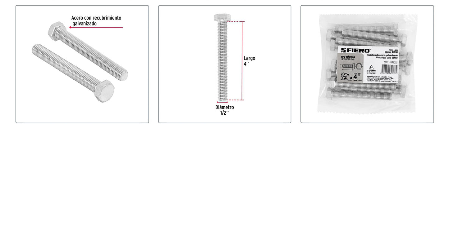 Tornillos tipo maquina 1/2 x 4