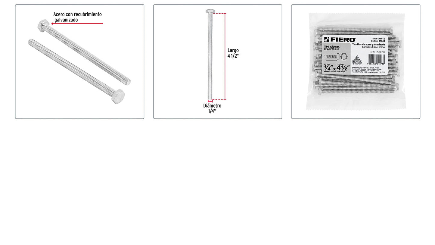 Tornillos tipo maquina 1/4 x 4-1/2