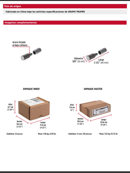 Bisagra tubular soldable de cinco octavos de pulgada
