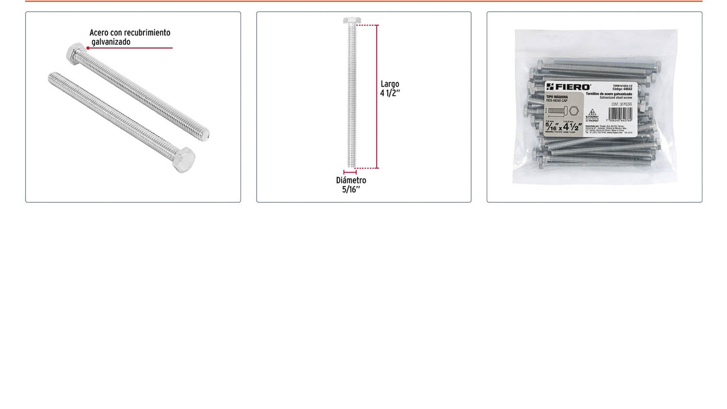 Tornillos tipo maquina 5/16 x 4-1/2