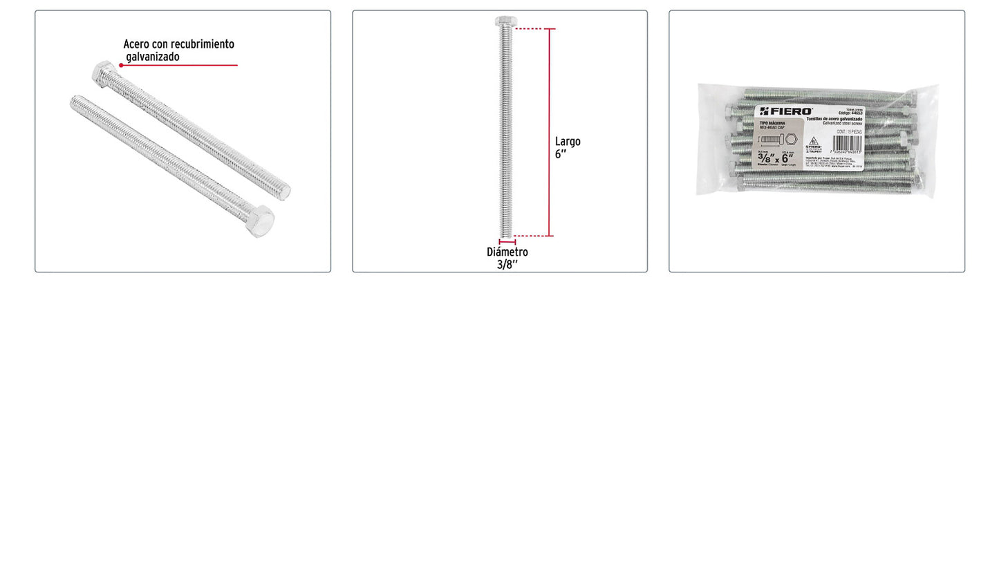 Tornillos tipo maquina 3/8 x 6