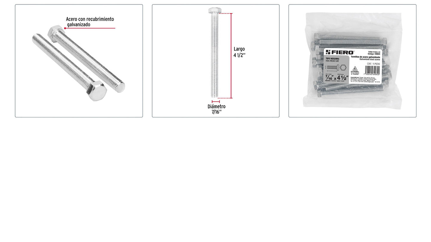 Tornillos tipo maquina 7/16 x 4-1/2