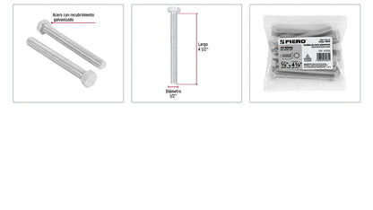 Tornillo maquina galvanizado 1/2 x 4-1/2 pulg