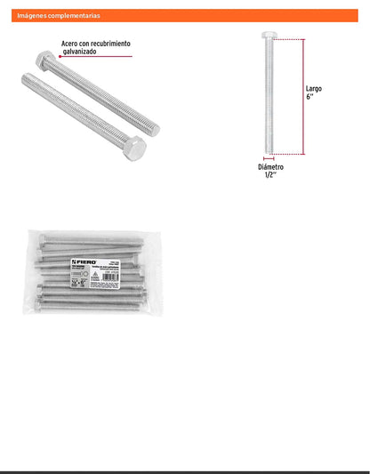 Tornillo maquina galvanizado 1/2 x 6 pulg