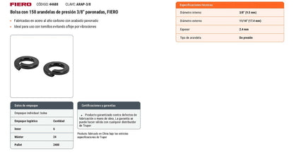 150 Arandelas de Presión Pavonadas 3/8 pulg