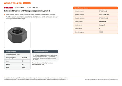 Tuerca hexagonal pavonada 7/16 pulg