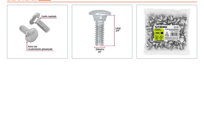 Tornillo coche galvanizado 1/4 x 3/4 pulg