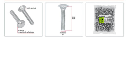 Tornillo coche galvanizado 1/4 x 1-1/4 pulg