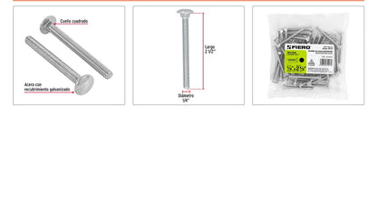 Tornillo coche galvanizado 1/4 x 2-1/2 pulg