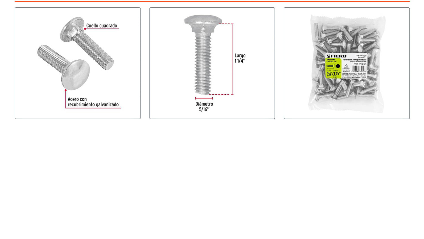 Tornillo coche galvanizado 5/16 x 1-1/4 pulg