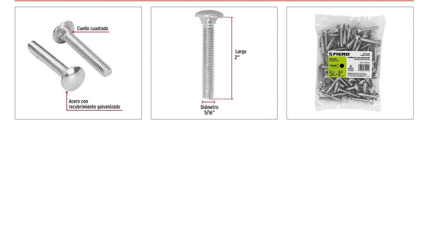 Tornillo coche galvanizado 5/16 x 2 pulg