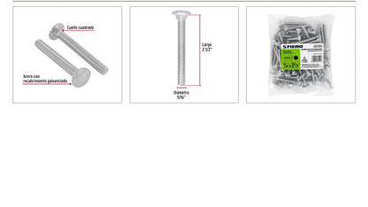 Tornillo coche galvanizado 5/16 x 2-1/2 pulg