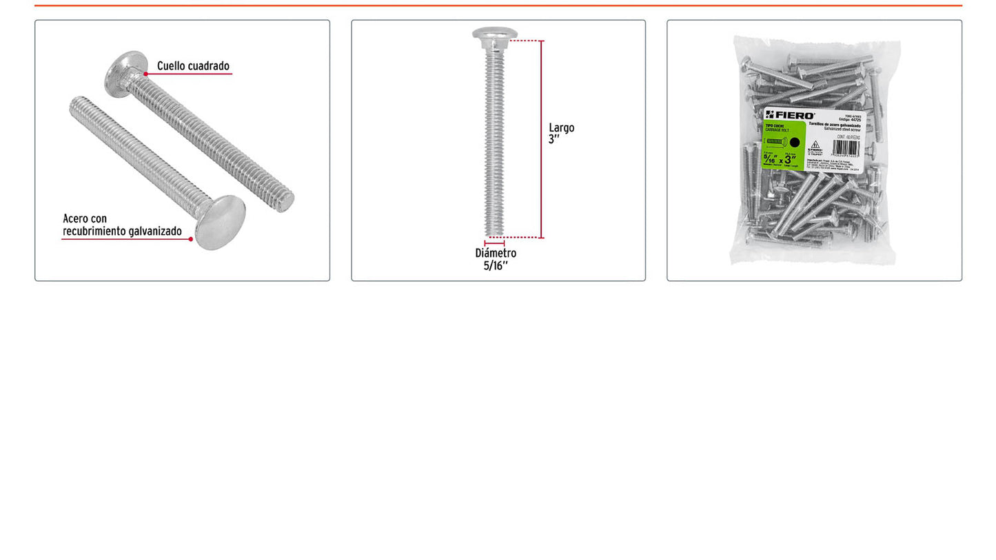 Tornillo coche galvanizado 5/16 x 3 pulg