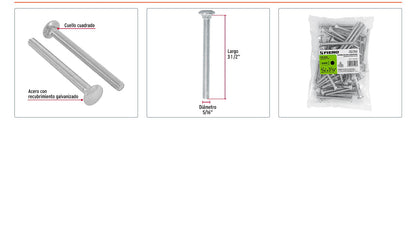 Tornillo coche galvanizado 5/16 x 3-1/2 pulg