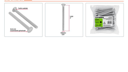 Tornillo coche galvanizado 5/16 x 4 pulg