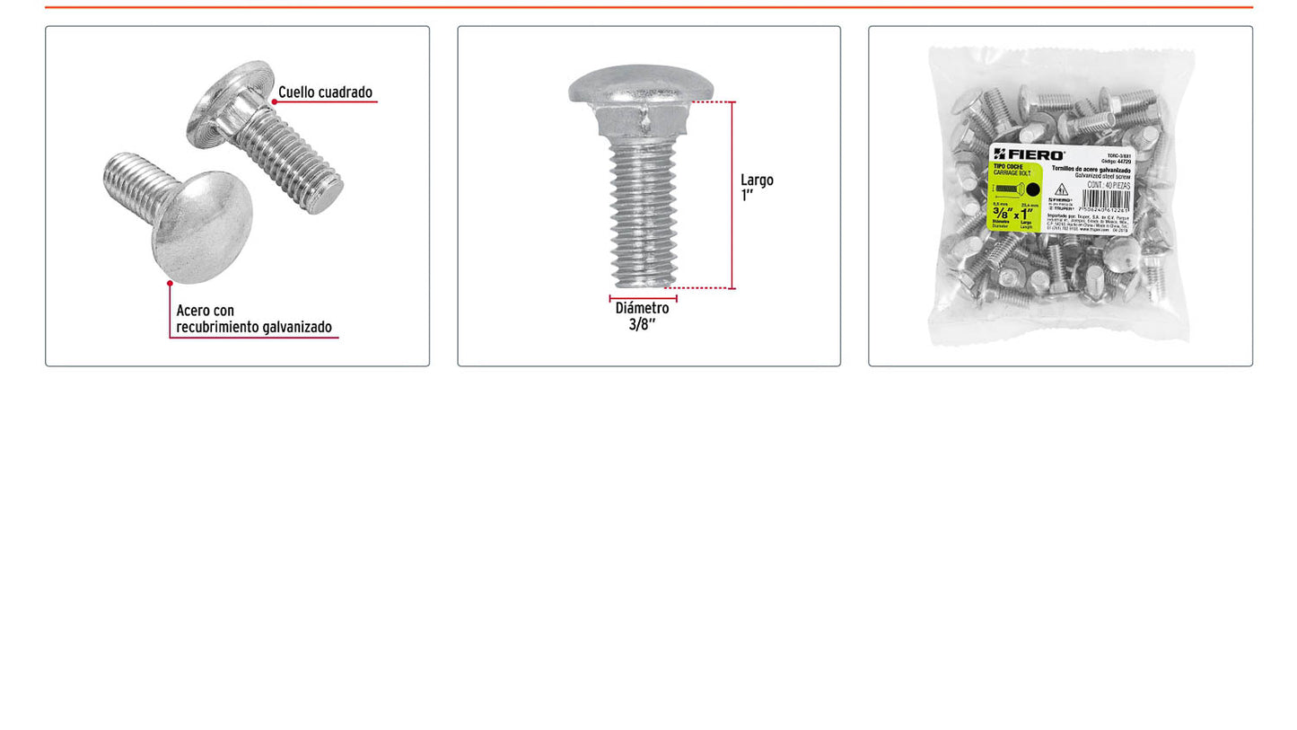 Tornillo coche galvanizado 3/8 x 1 pulg