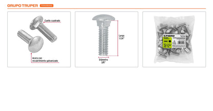 Tornillo coche galvanizado 3/8 x 1-1/4 pulg