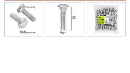 Tornillo coche galvanizado 3/8 x 1-1/2 pulg