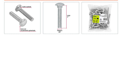 Tornillo coche galvanizado 3/8 x 2 pulg