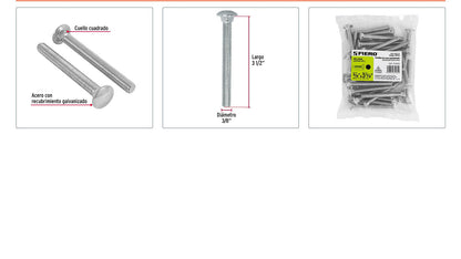 Tornillo coche galvanizado 3/8 x 3-1/2 pulg