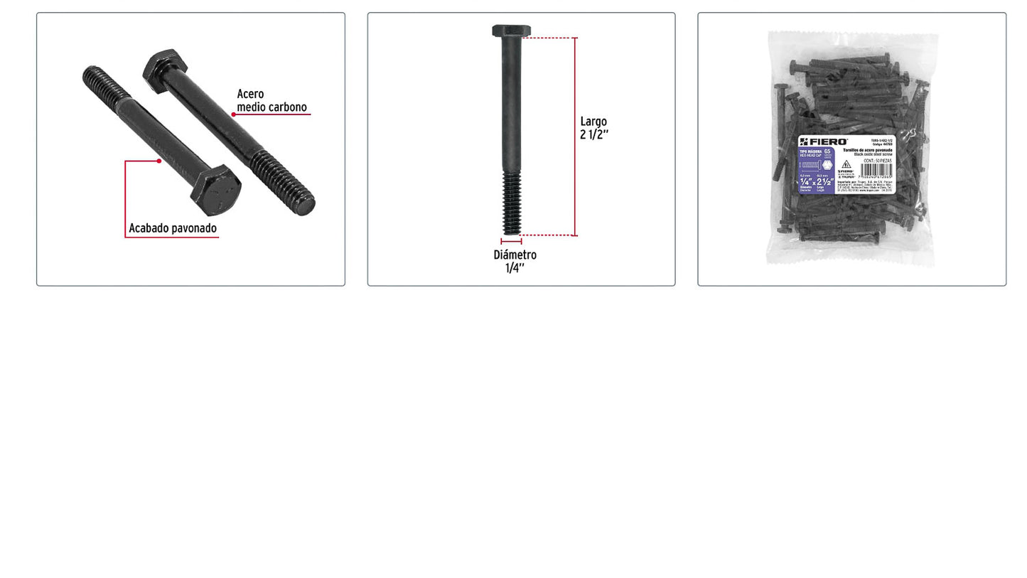 Tornillos grado 5 1/4 x 2-1/2