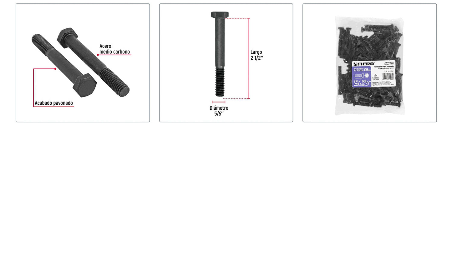 Tornillos grado 5 5/16 x 2-1/2