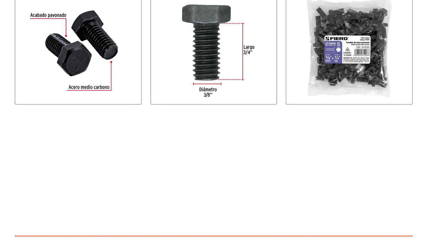 Tornillos grado 5 3/8 x 3/4