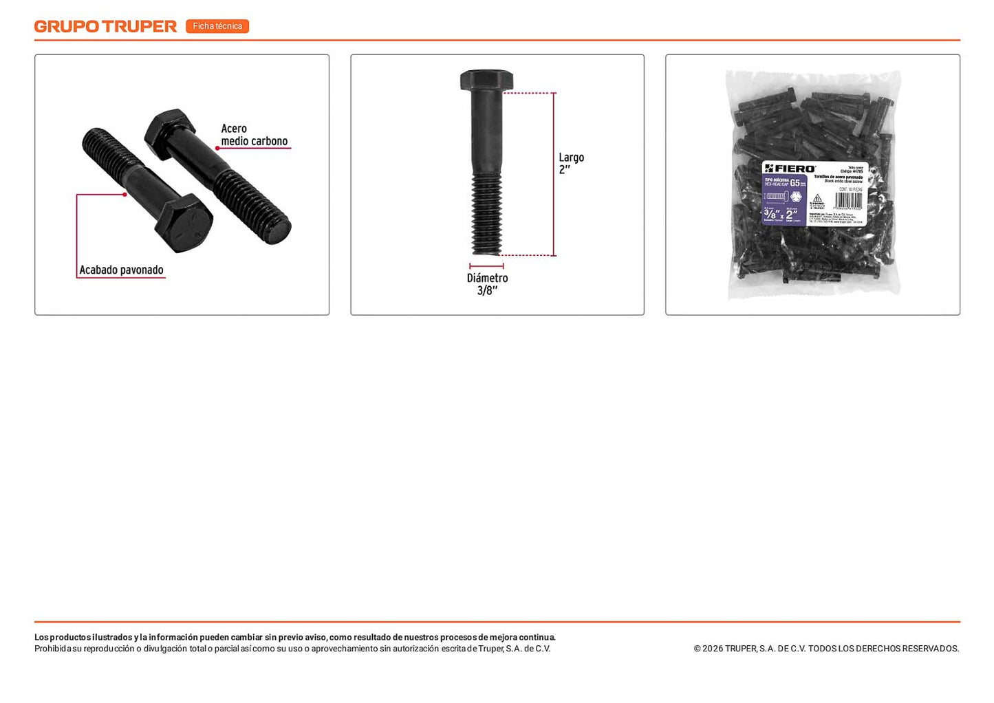 Tornillos grado 5 3/8 x 2