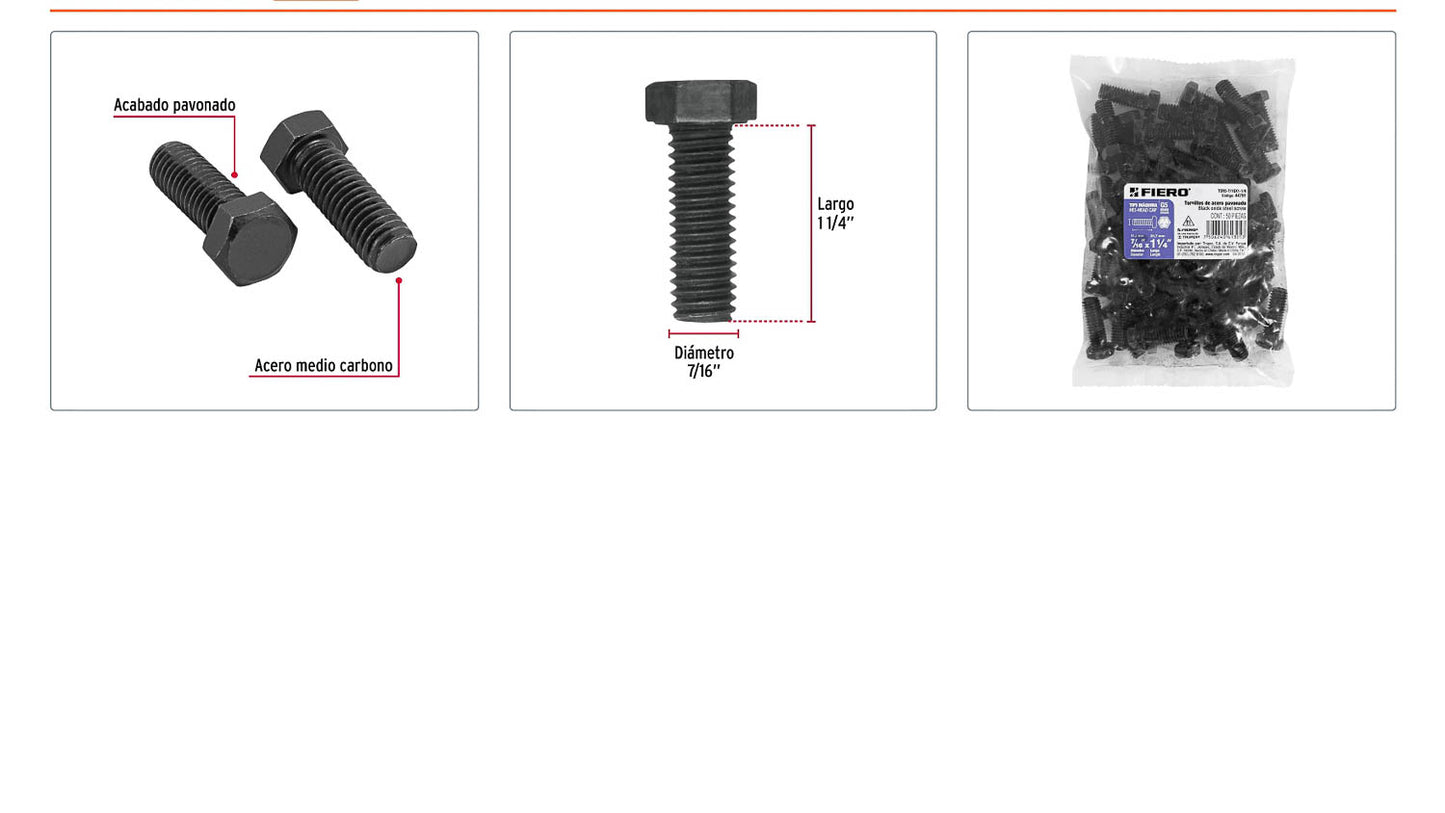 Tornillos grado 5 7/16 x 1-1/4