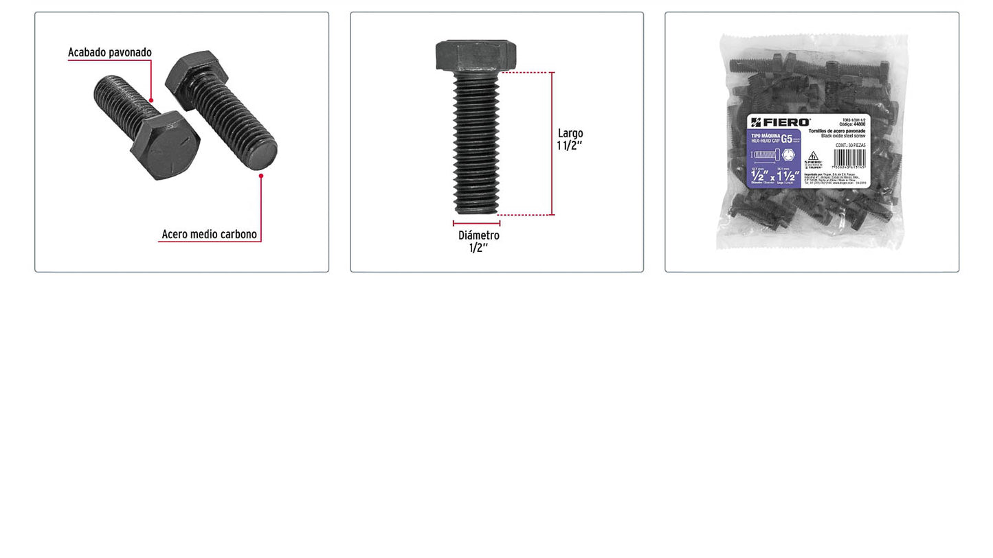Tornillos grado 5 1/2 x 1-1/2